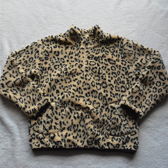 Polo Ralph Lauren Girl's Ocelot Sherpa 1/4 Zip Jacket Sweatshirt Leopard XL (16) - Picture 3 of 5